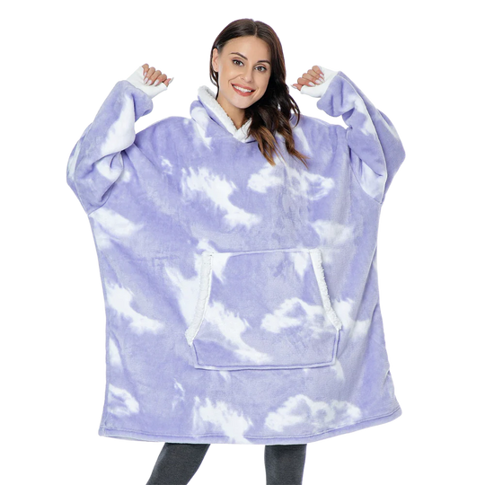 Plush wearable blanket hoodie, unisex design for ultimate soft comfort & warmth at home.