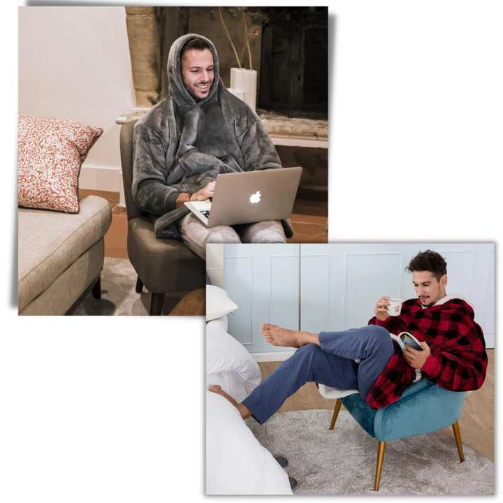 Giant oversized blanket hoodie, plush and cozy, perfect for chilly days and soft comfort.