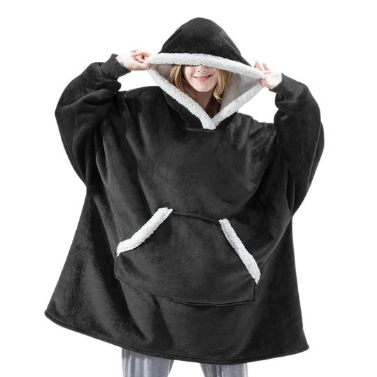 Cozy unisex oversized hoodie, wearable blanket for maximum comfort & warmth indoors.