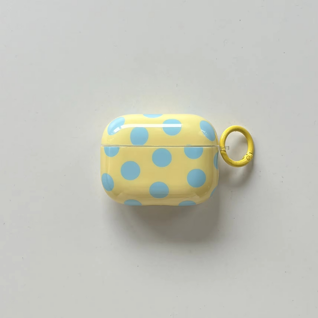 Chic glossy polka dot AirPods case. Unisex protective earphone cover with ring for all wireless earbuds.