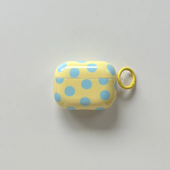 Chic glossy polka dot AirPods case. Unisex protective earphone cover with ring for all wireless earbuds.