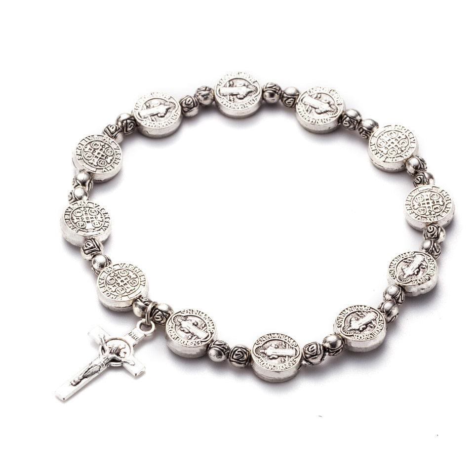 Gold and silver tone Christian cross bracelet, a unisex faith symbol and adjustable religious jewelry.