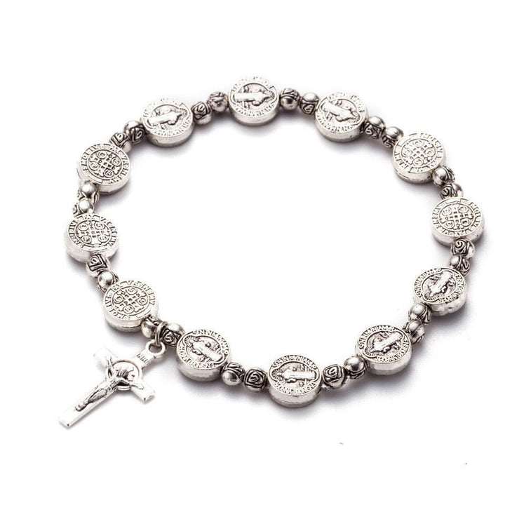 Gold and silver tone Christian cross bracelet, a unisex faith symbol and adjustable religious jewelry.
