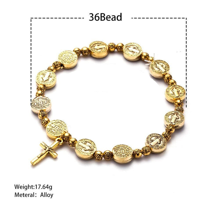 Adjustable gold & silver tone Christian cross bracelet, perfect unisex metal jewelry for daily spiritual expression.