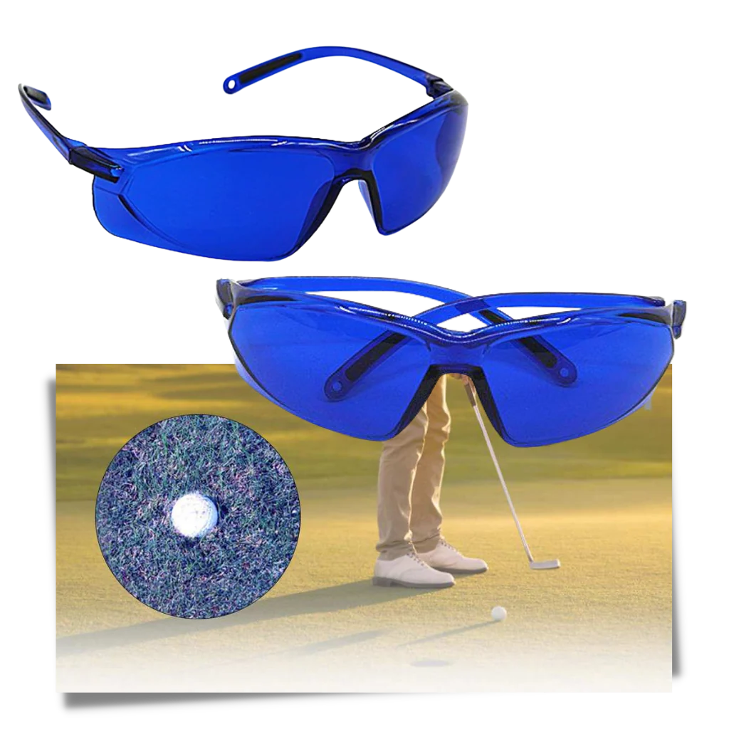 Golf equipment: innovative ball finder glasses. Enhance your game, find lost balls faster. Great golfer gift.