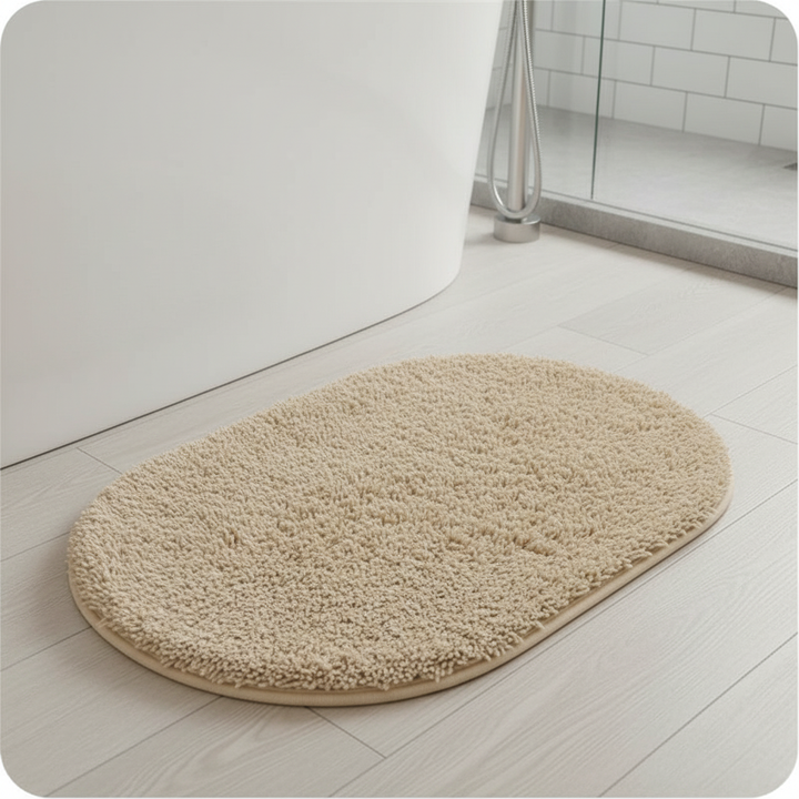 Unisex gray microfiber non-slip bath mat, absorbent and soft for bathroom comfort, easy clean.