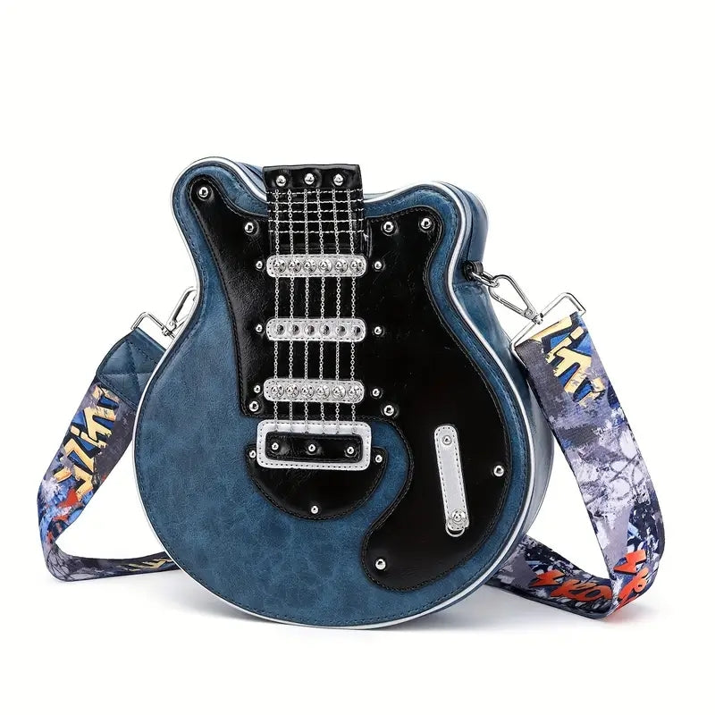 Fashion-forward guitar shaped bag, perfect for adding rock style to any outfit.