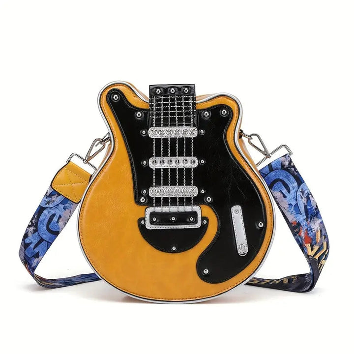 Statement guitar shoulder bag, combining music passion with unique fashion.