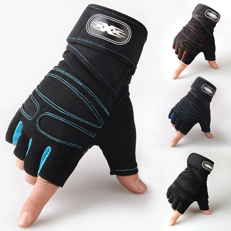 Unisex gym gloves with wrist support for weightlifting & fitness training.