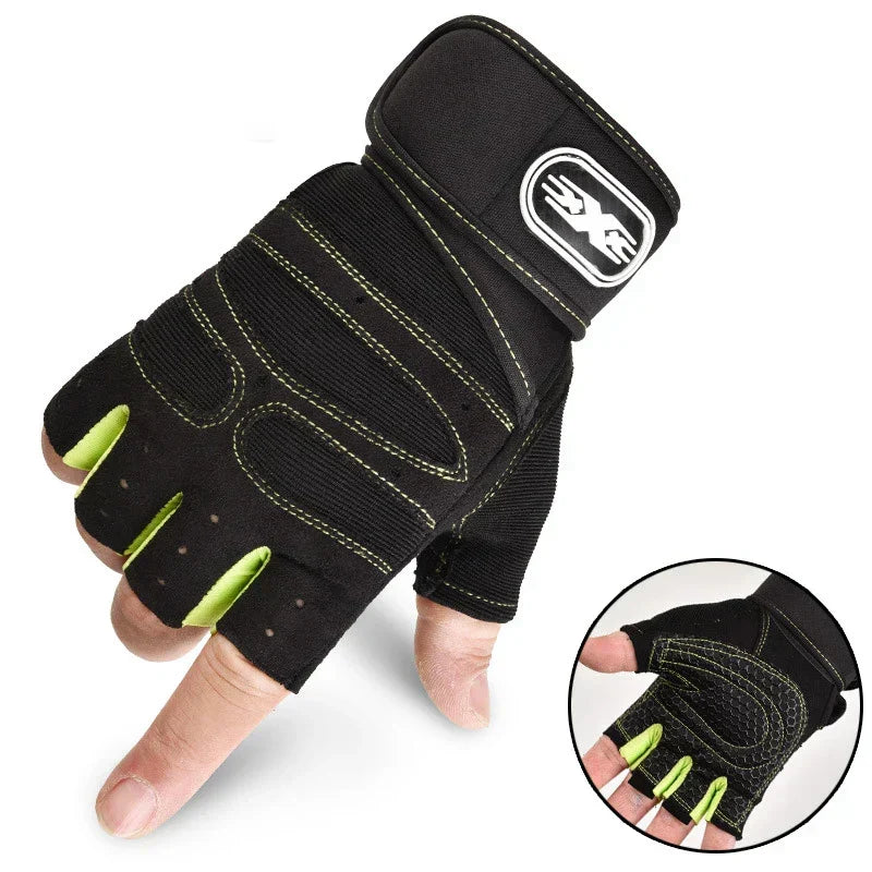 Unisex sports gloves for weight training, featuring shock absorption & wrist wraps.