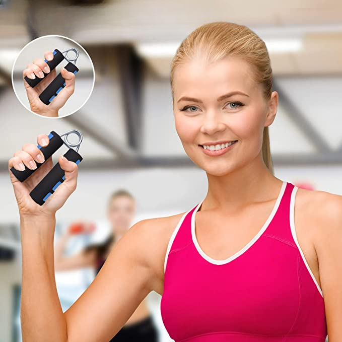 Portable hand trainer & grip strengthener for physical therapy, carpal tunnel, and tendinitis relief.