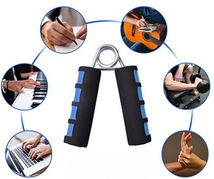 Compact hand exerciser for finger, wrist, and forearm strength training, ideal for home or travel use.