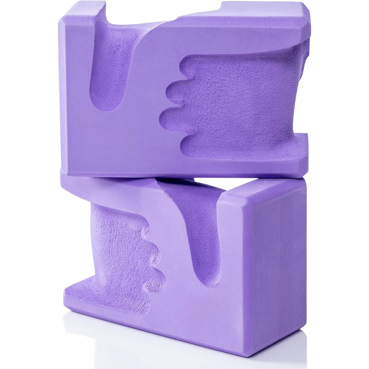 Ergonomic EVA foam hand-shaped yoga blocks (2-pack) for comfortable grip & wrist support during fitness exercises.
