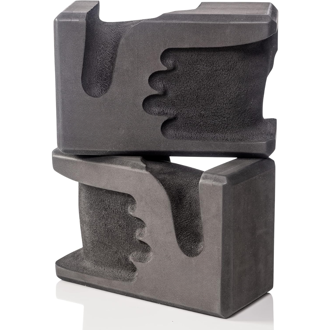 Unique hand-shaped design yoga blocks (2-pack) providing optimal grip & wrist cushioning for yoga & meditation.