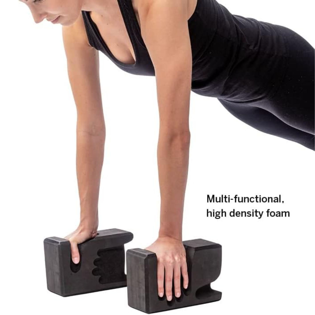 Hand-shaped yoga blocks (2-pack) designed to enhance grip, stability, and wrist comfort for fitness & yoga.