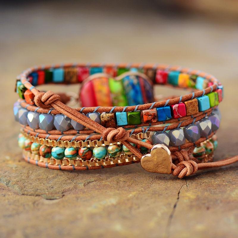 Unisex vitala energy wrap bracelet featuring colorful crystal and jasper beads