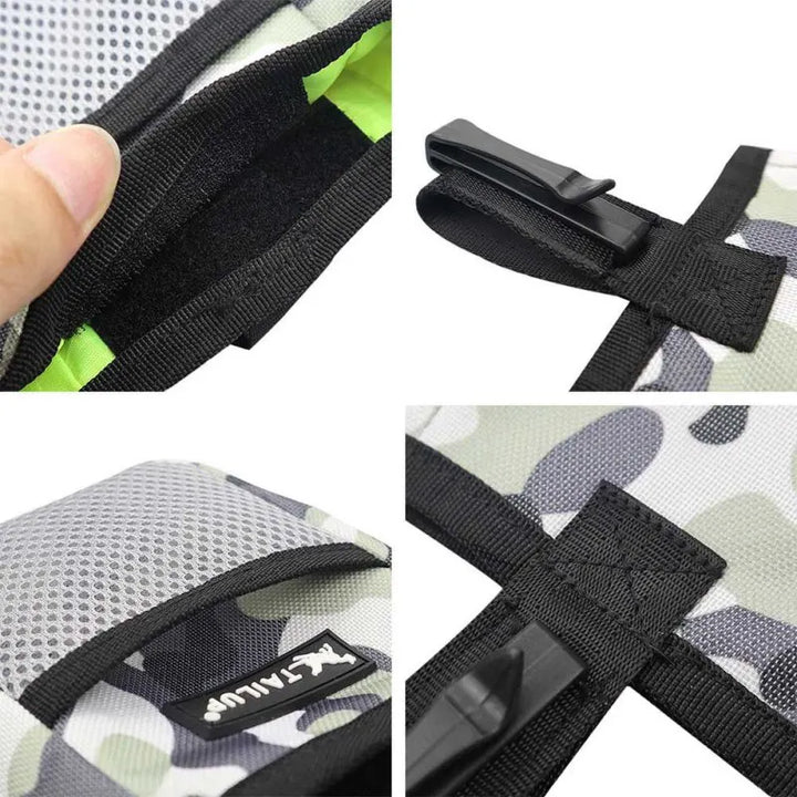 Red dog training hip bag, a practical fanny pack for pet owners & treat management.