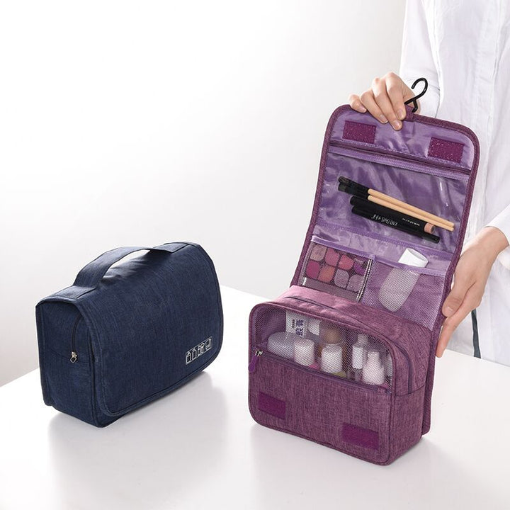 Deluxe waterproof toiletry bag, hanging design, compact, ideal travel organizer for essentials.