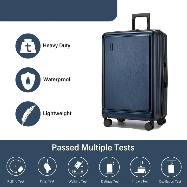 Durable hard-shell carry-on suitcase with TSA lock, perfect for secure and lightweight travel luggage.