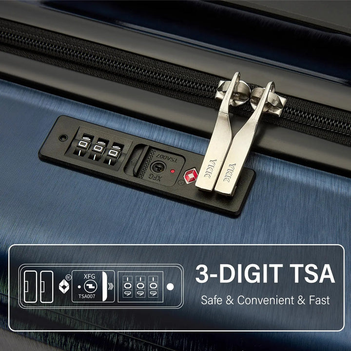 Business travel essential: hard-shell spinner suitcase for effortless movement and secure packing.