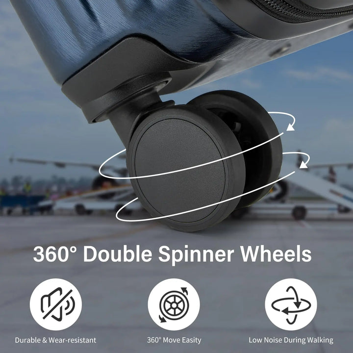 Robust hard-shell travel bag with 360° spinner wheels, ideal for vacation or business trips.