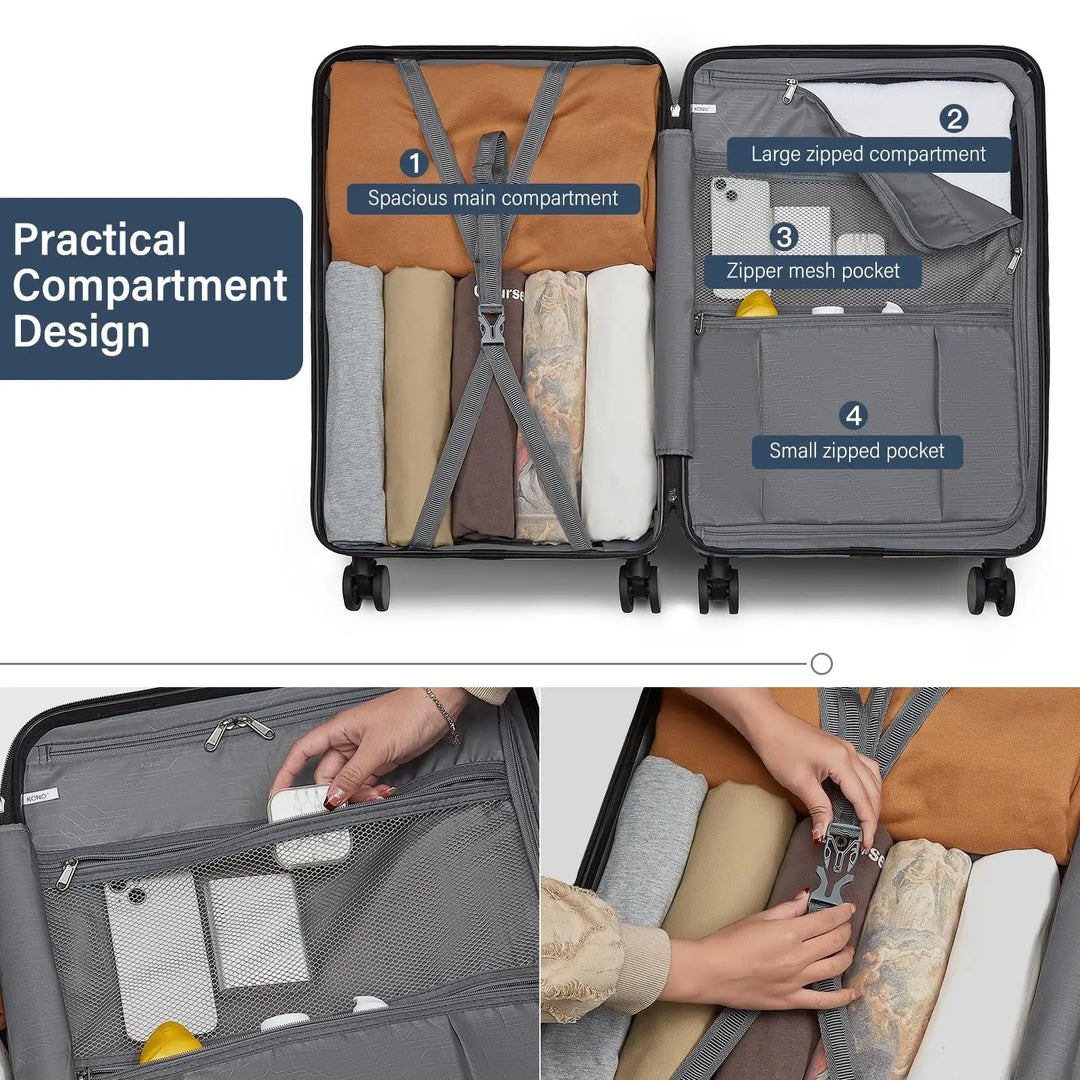Stylish unisex hard-shell travel suitcase, designed for easy handling with silent spinner wheels.