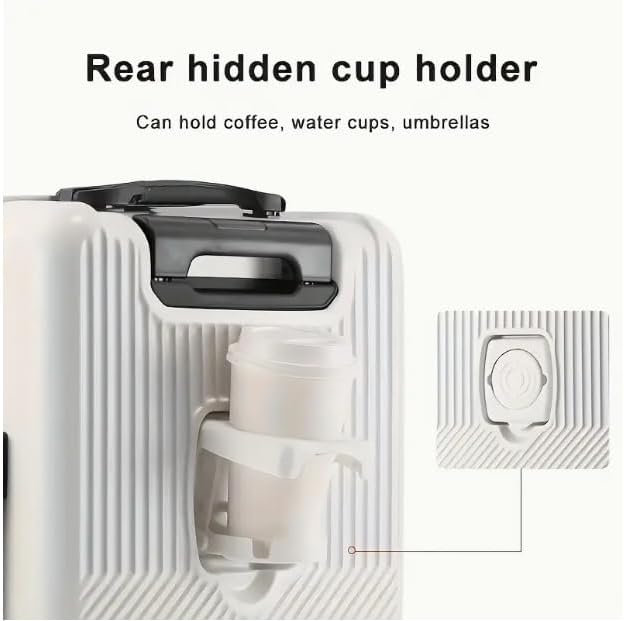 Durable hardshell carry-on luggage. Integrated cup holder, USB port, & TSA lock for secure airport trips.