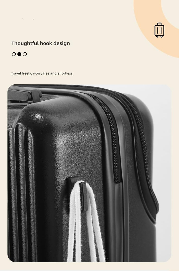 Versatile hardshell carry-on bag. Features a beverage cup holder, USB charging capability, and TSA lock.