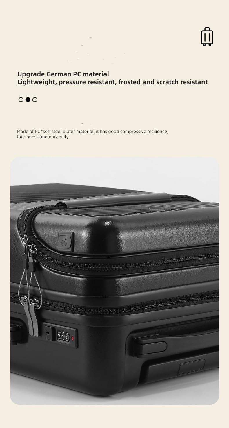 Travel-ready hardshell suitcase with a sturdy cup holder, USB port for devices, and a TSA security lock.