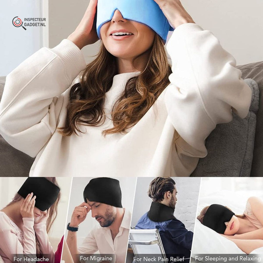 Effective headache relief mask for migraines, tension headaches, and sinus pain. Comfortable & soothing design.