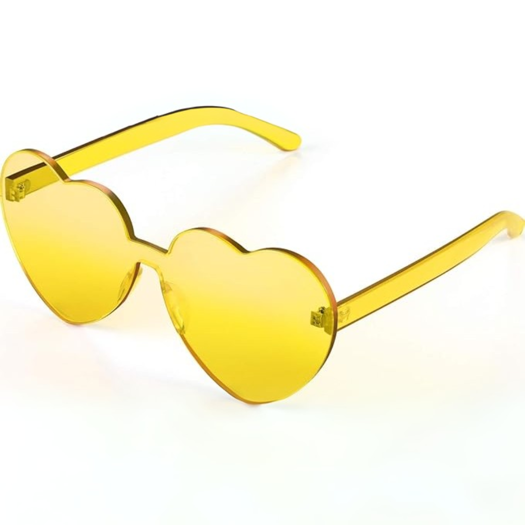 Stylish unisex heart-shaped clear sunglasses with no rims, a must-have fashion accessory.