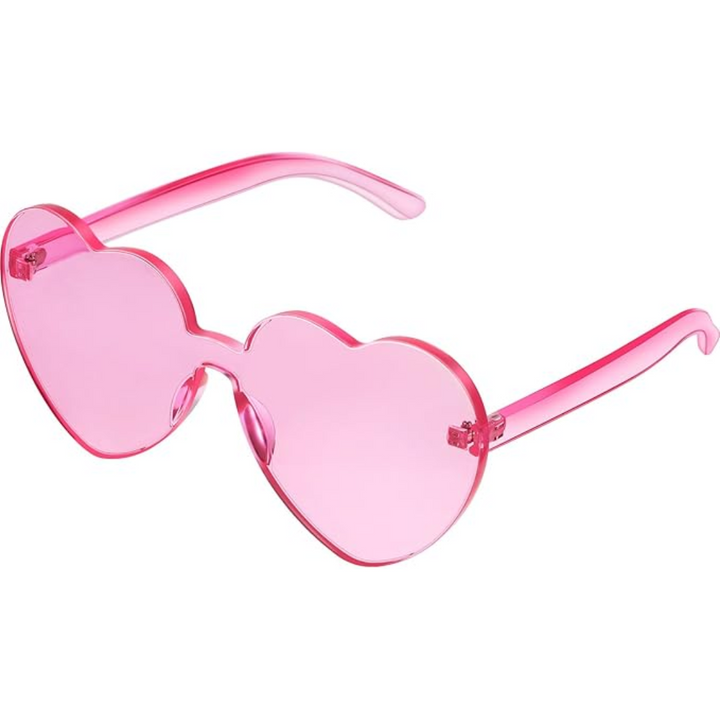 Heart-shaped transparent sunglasses, rimless design, offering a unique and eye-catching fashion statement.