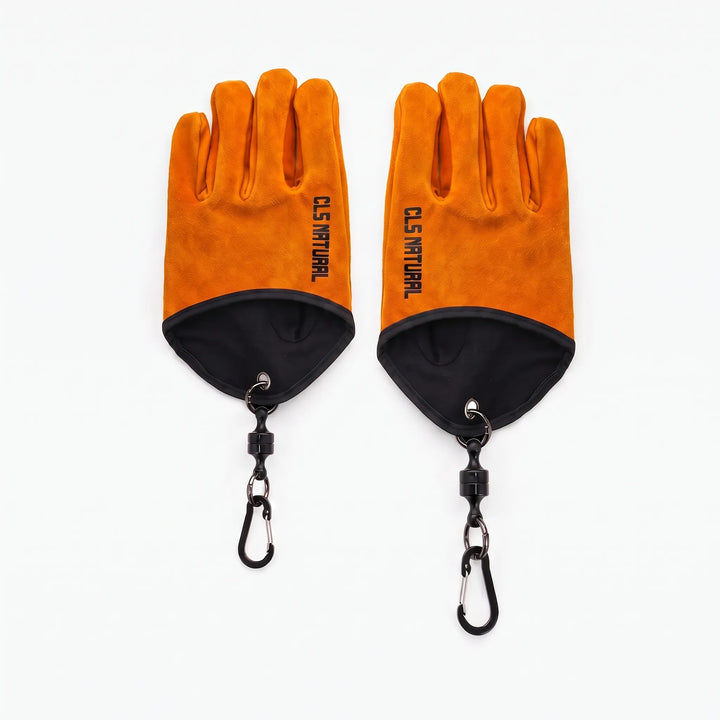 Premium leather heat-resistant work gloves for grilling & camping. Features a magnetic clip for easy storage.