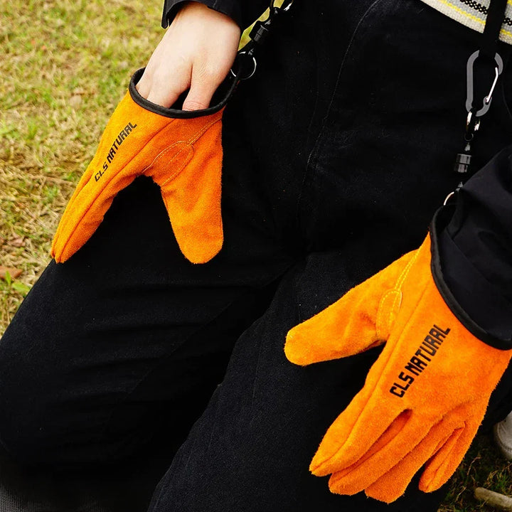 Unisex heavy-duty heat-resistant gloves for grilling, camping, and industrial use. Leather with secure grip.