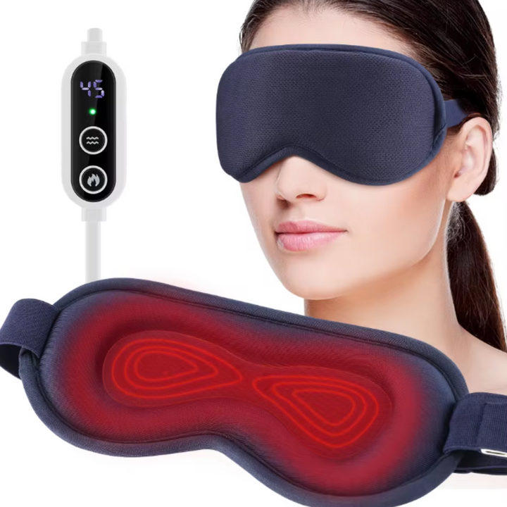 Portable, rechargeable heated eye massager. Provides comfort for eye strain, migraines & stress relief.