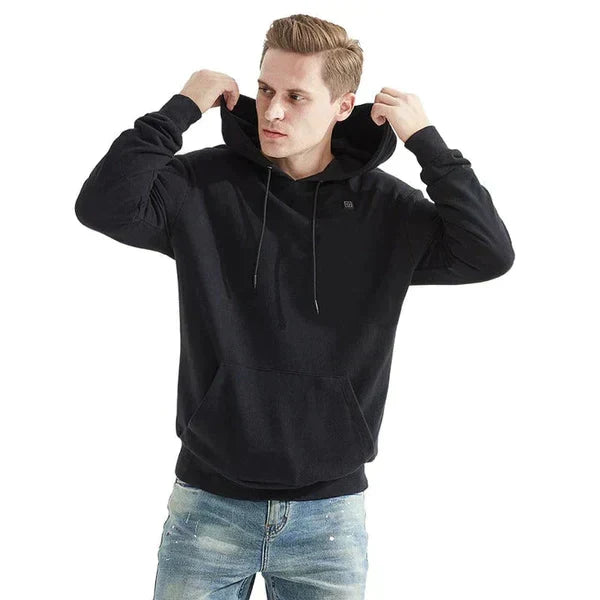 Tech-powered unisex heated hoodie, providing adjustable warmth for cold weather outdoor gear & activewear.