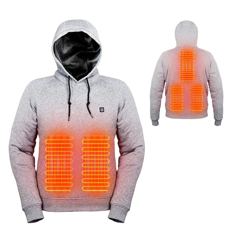 Versatile unisex heated hoodie, perfect for activewear, outdoor adventures & cozy cold weather comfort.