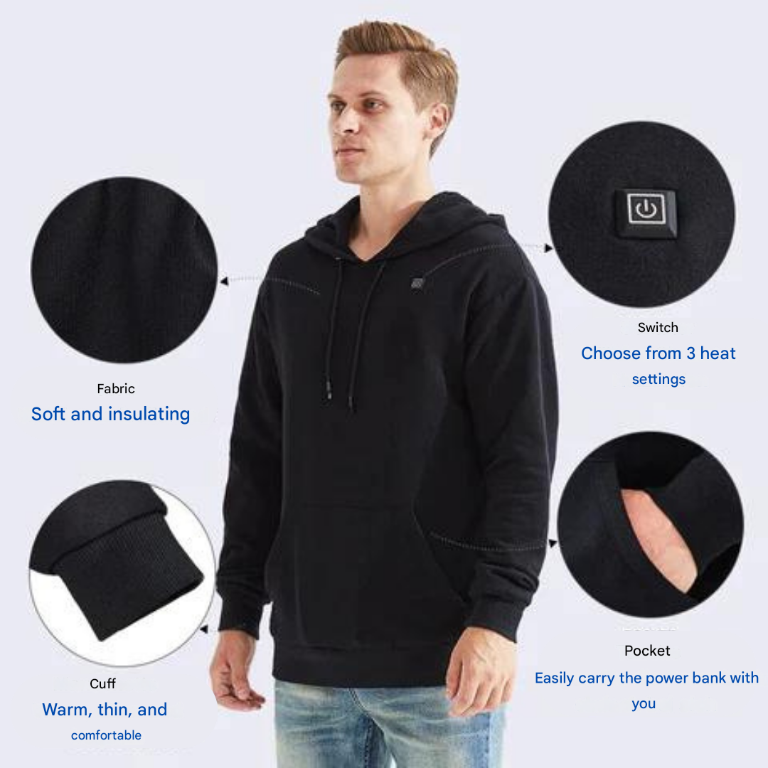 Practical unisex heated hoodie for effective layering, ensuring ultimate comfort & warmth in chilly outdoor gear.