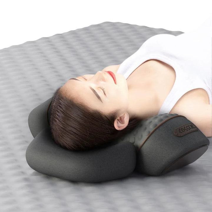 Unisex heated neck massager pillow for soothing neck pain relief & deep muscle relaxation.