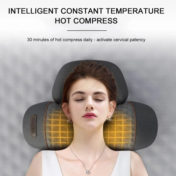 Ergonomic heated neck massage pillow offering tension relief, comfort & neck support.