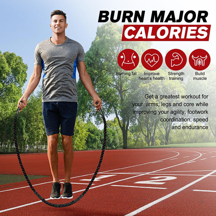 Heavy weighted jump rope for unisex users, boosting cardio fitness, strength & endurance. Home gym essential.