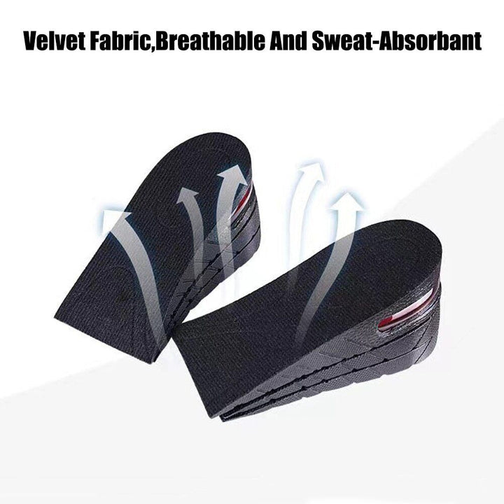 Footwear accessory: unisex height increase shoe inserts. Invisible lift and cushioned comfort.