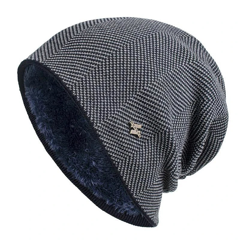 Essential warm winter hat: unisex herringbone knit beanie with luxurious faux fur lining for ultimate cold weather comfort.