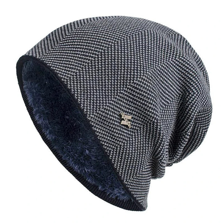 Essential warm winter hat: unisex herringbone knit beanie with luxurious faux fur lining for ultimate cold weather comfort.