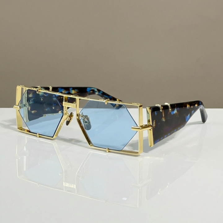 Unisex fashion eyewear: hexagon sunglasses with ultimate UV protection, geometric design.