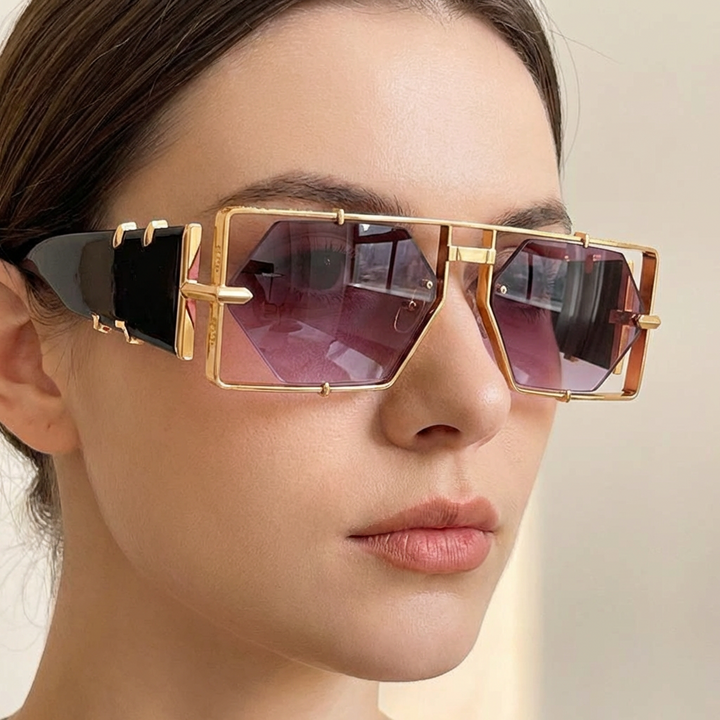 Alloy frame unisex hexagon sunglasses, UV400, modern fashion eye protection eyewear.