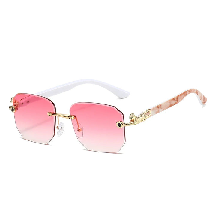 Fashionable hexagonal frameless sunglasses with detailed dragon arms, offering excellent UV defense.