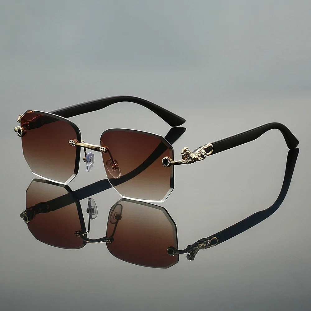 Luxury unisex dragon-arm sunglasses, rimless hexagonal lenses, perfect for a bold fashion statement.
