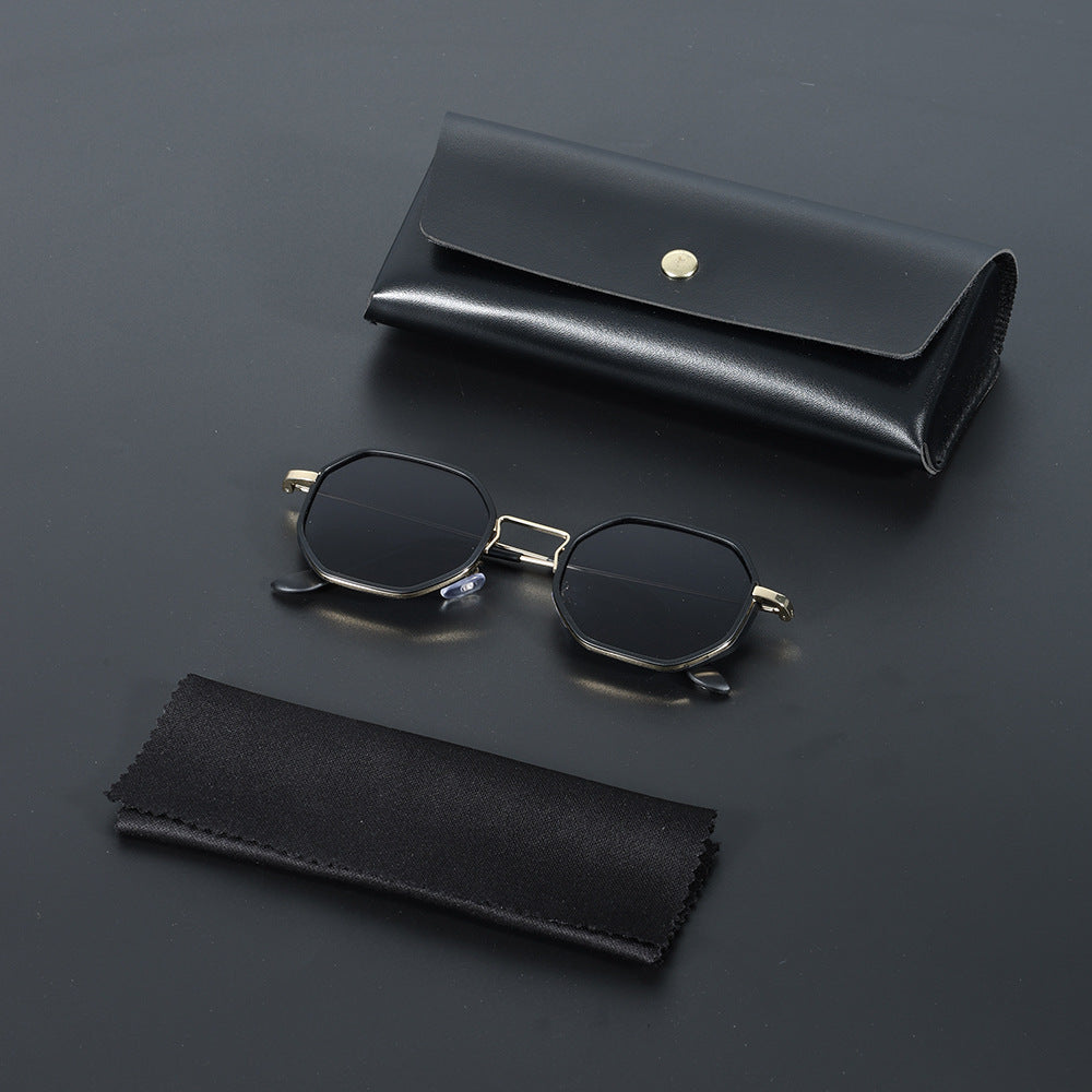Unisex hexagonal UV400 sunglasses, modern style, lightweight eye protection.