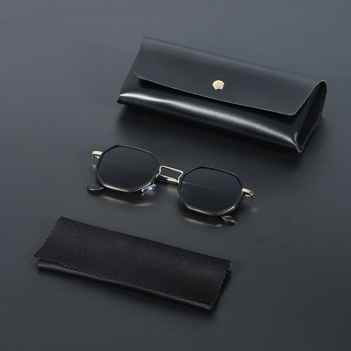 Unisex hexagonal UV400 sunglasses, modern style, lightweight eye protection.